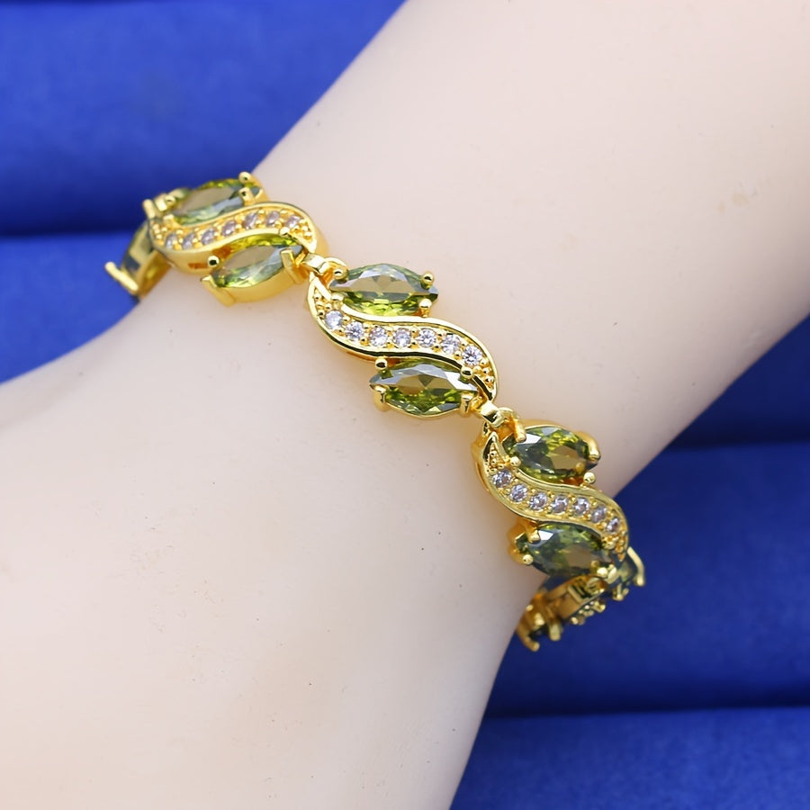 Women's Vintage Cubic Zirconia Jewelry Set with Tennis Bracelet Earrings Pendant Necklace Ring