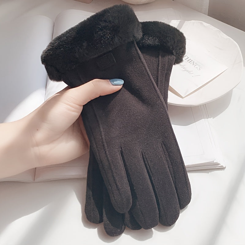 Women's Winter Thick Plush Suede Gloves Touchscreen Driving Warm Outdoor