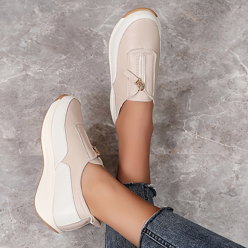 Women's Casual Flat Shoes Spring Autumn Slip-On Loafers with Height Increase Solid Color