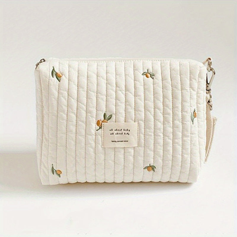 Cotton Diaper Bag with Zipper Embroidery Organizer Reusable Wet Dry Stroller Caddy