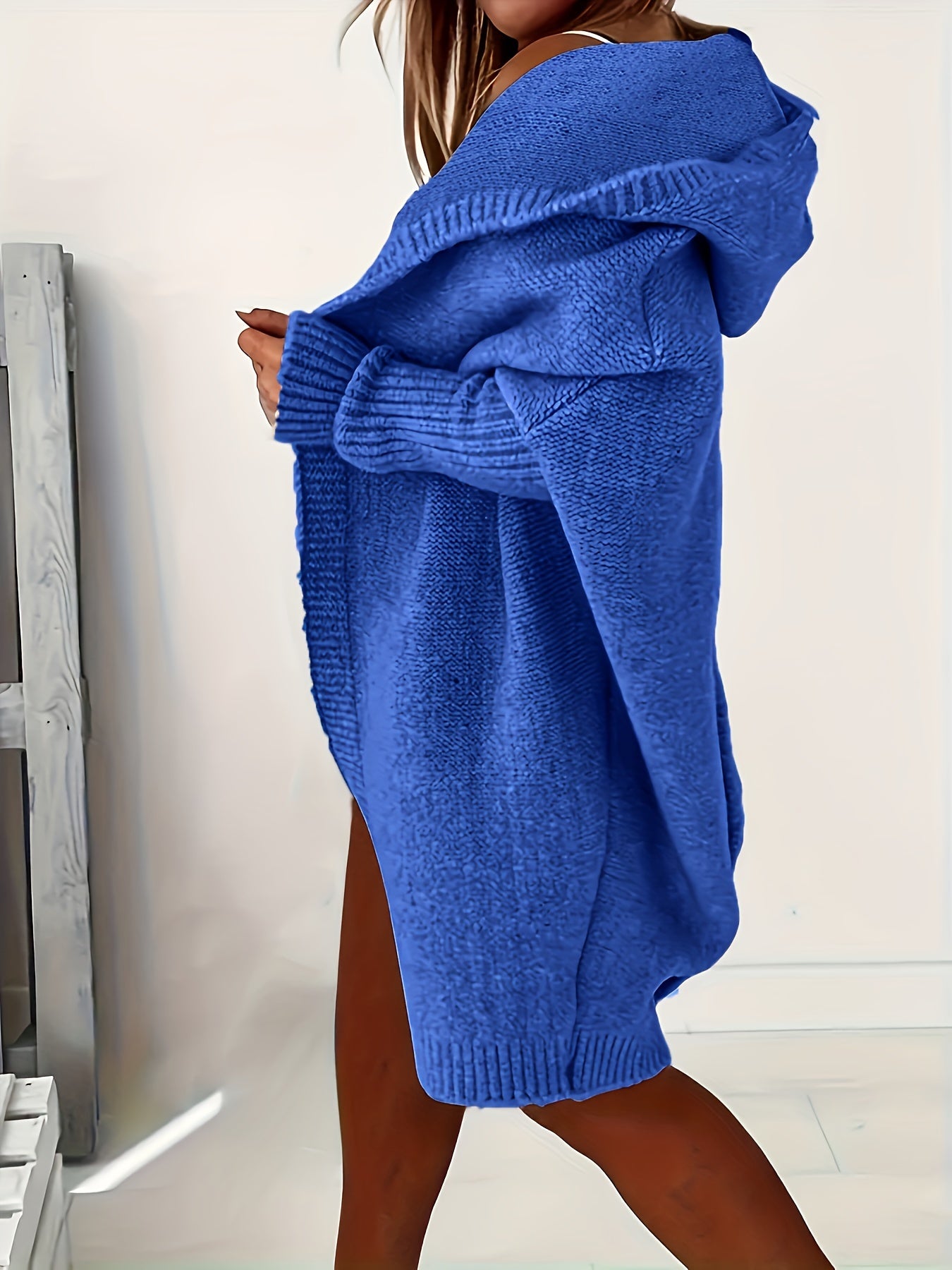 Plus Size Gray Cardigan with Batwing Sleeves for Spring Fall Casual Knit Polyester