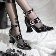 Women Gothic Pointed High Heeled Shoes Slim Heel Punk Single-Layer Shoes