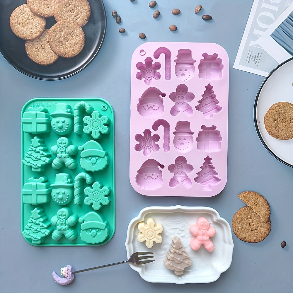Silicone Christmas Mold 14 Cavities Snowflake Santa Tree for Ice Candy Chocolate