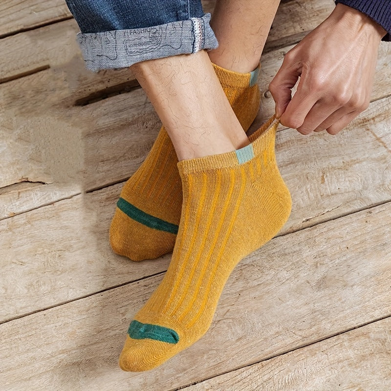 Men's Boat Socks Pack of 10 Thin Breathable Short Retro Style Multi-Color