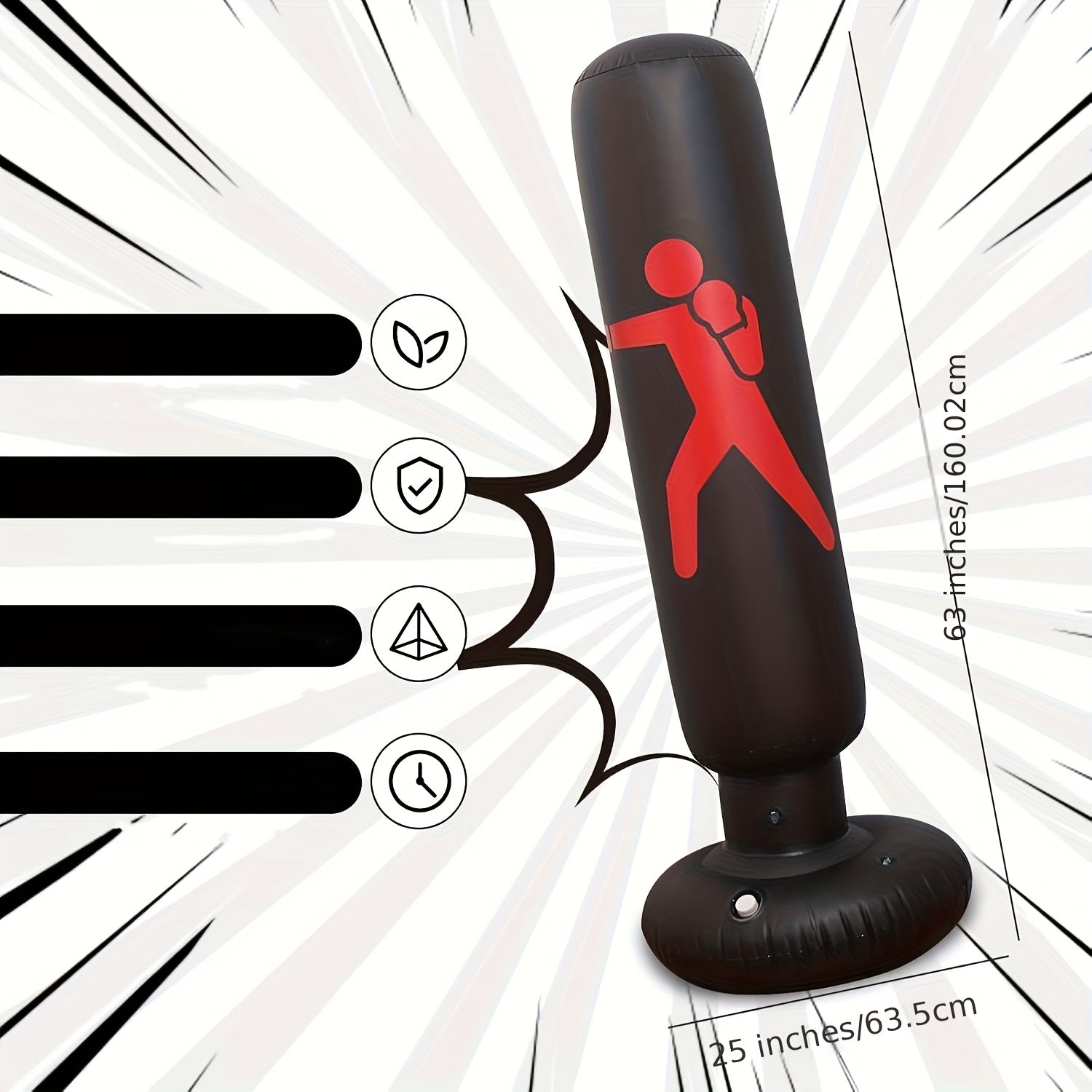 Детский надувной бокс с подставкой и перчатками для карате и кикбоксинга черный с красным