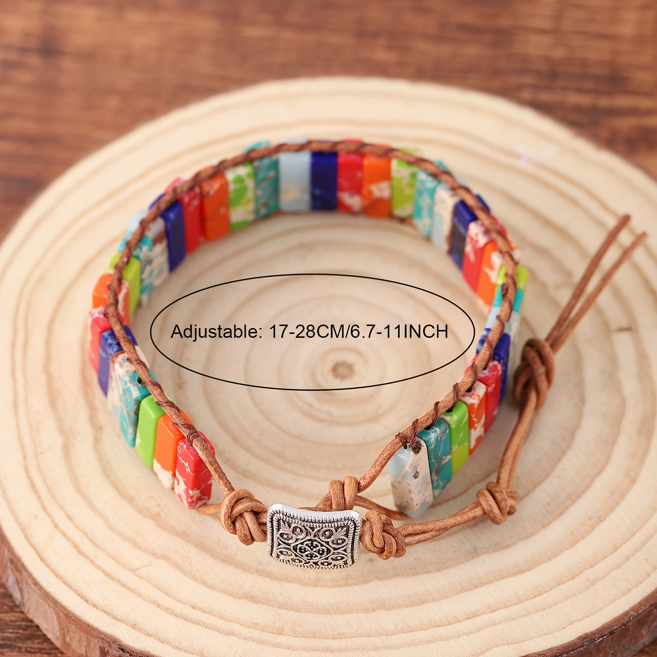 Boho Beaded Leather Wrap Bracelet with Multicolor Gemstones for Women