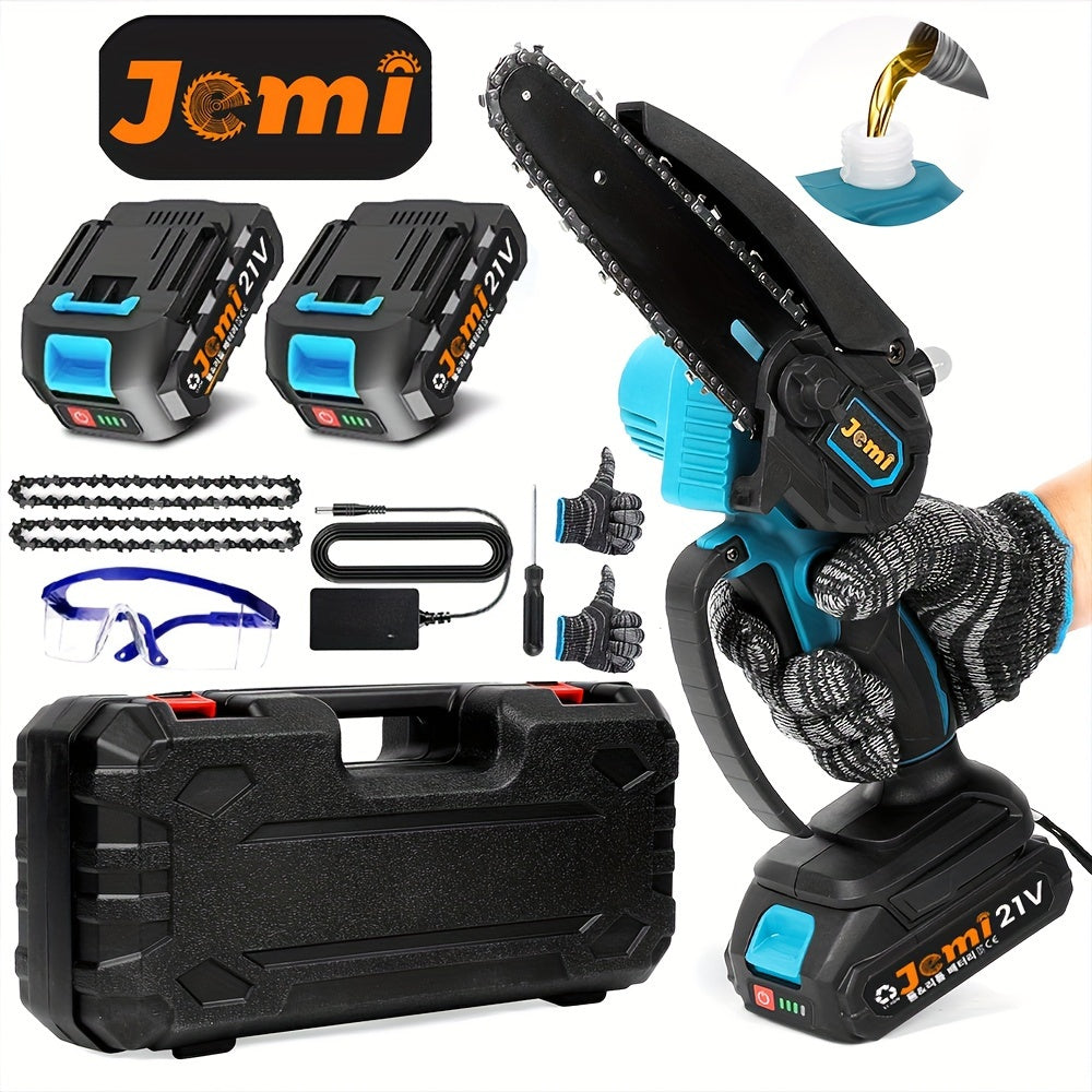 Mini Cordless Chainsaw 15.24cm with 2 Batteries Automatic Oiler Safety Lock