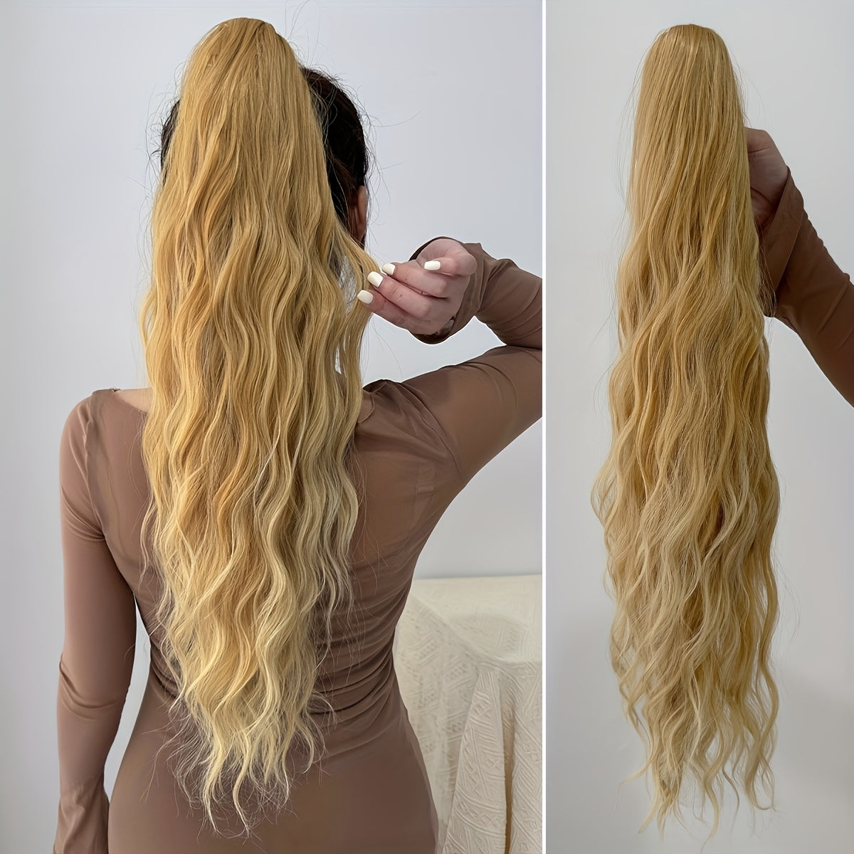 Women's 24-Inch Long Wavy Synthetic Ponytail Extension Drawstring Deep Wave
