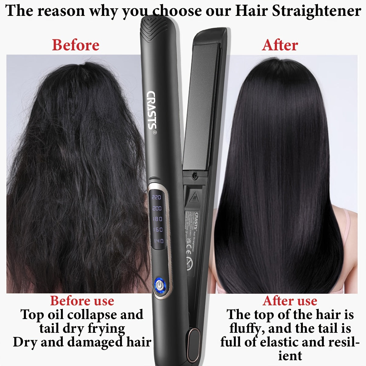 Ceramic Flat Iron Hair Straightener for Straightening and Curling with 5 Temperature Settings 220V