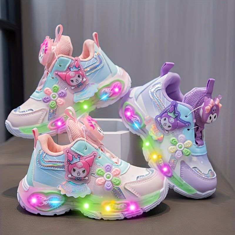 Girls' Spring Sneakers with Glowing Lights Cartoon Design Low Top Rubber Sole