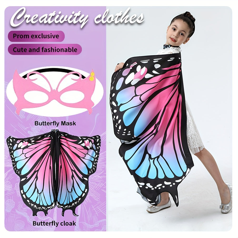 Girls Butterfly Wings Costume Set for Parties Halloween Dress Up Accessories with Black Headband Polyester Spandex Non-Feathered