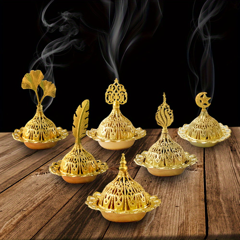 Винтажный арабский золотой металлический набор для сжигания благовоний для домашнего декора и ароматерапии, с ловушкой для обратного потока и мини-дизайном для столика.