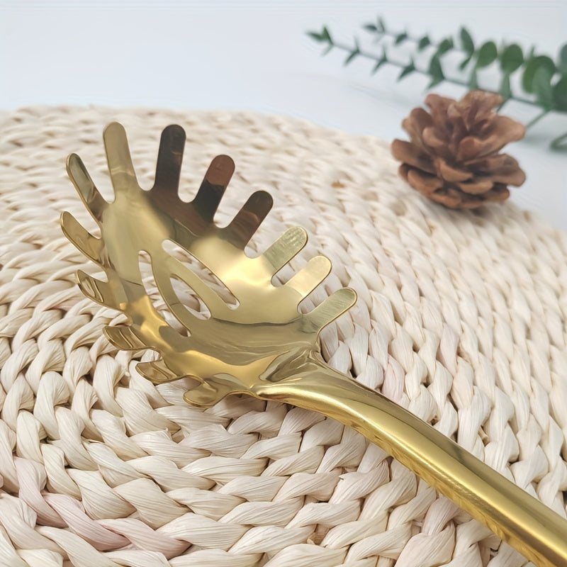 Juego de utensilios de acero inoxidable con espátula y cuchara, negro y dorado, uso profesional