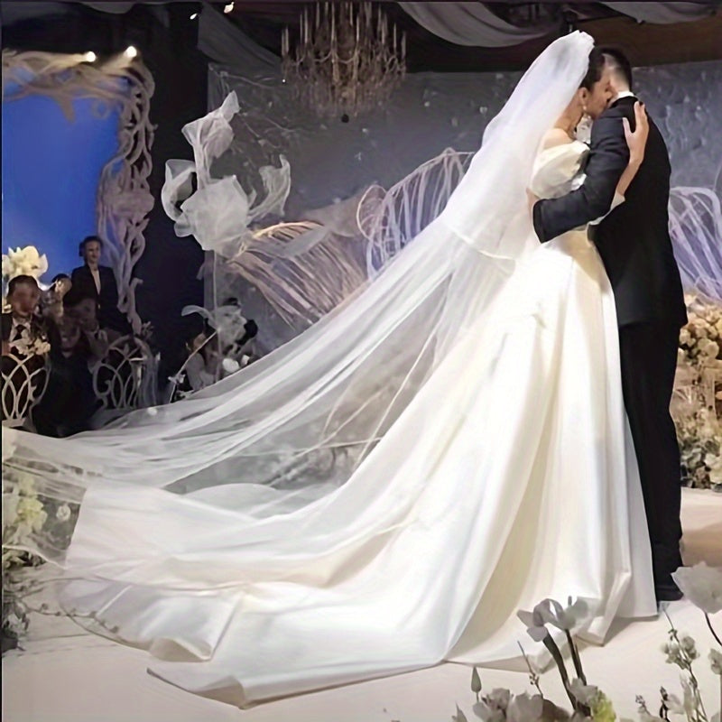 Bridal Veil with Star Design and Double Layer Yarn Fabric for Weddings