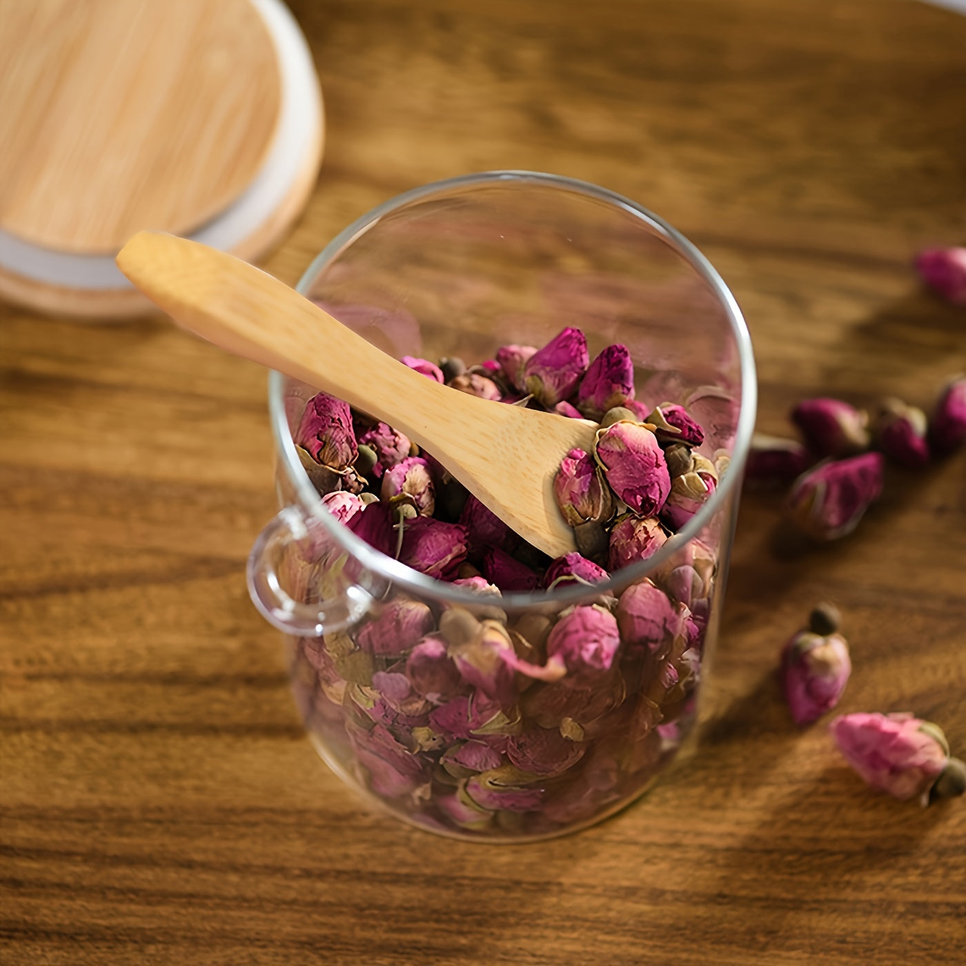 Glass Storage Containers with Airtight Bamboo Lids and Spoon for Kitchen Pantry