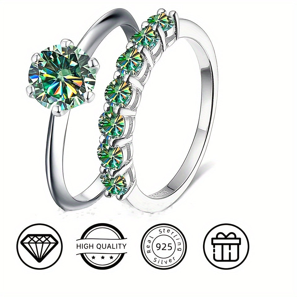 Moissanite Stacking Rings in 925 Sterling Silver with 18k Plating Gift Box