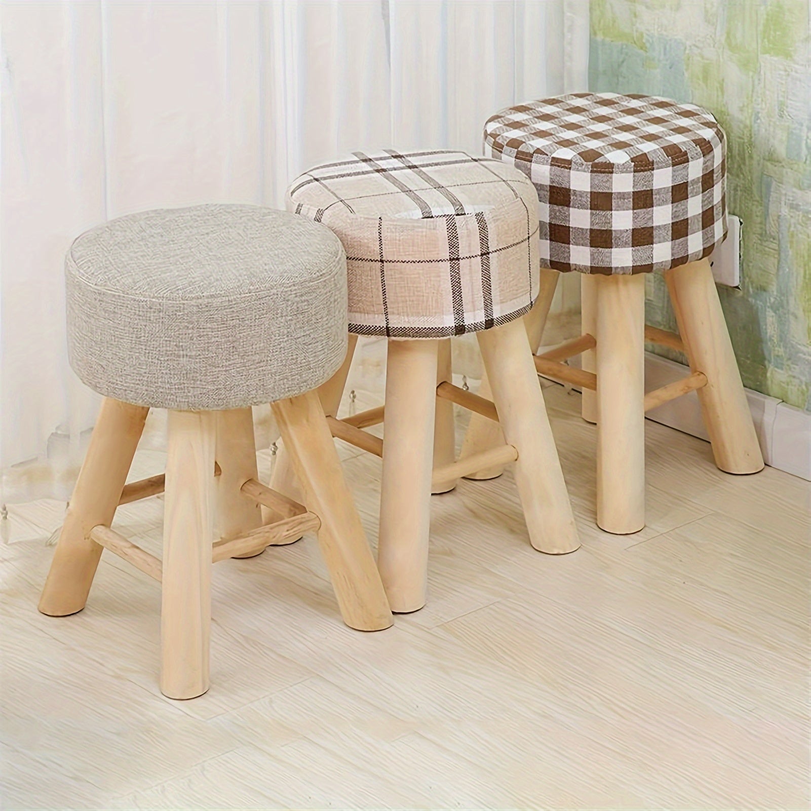 Wooden Makeup Stool with Upholstery Multi-Color Solid Wood Chair for Bedroom Kitchen Bathroom Office