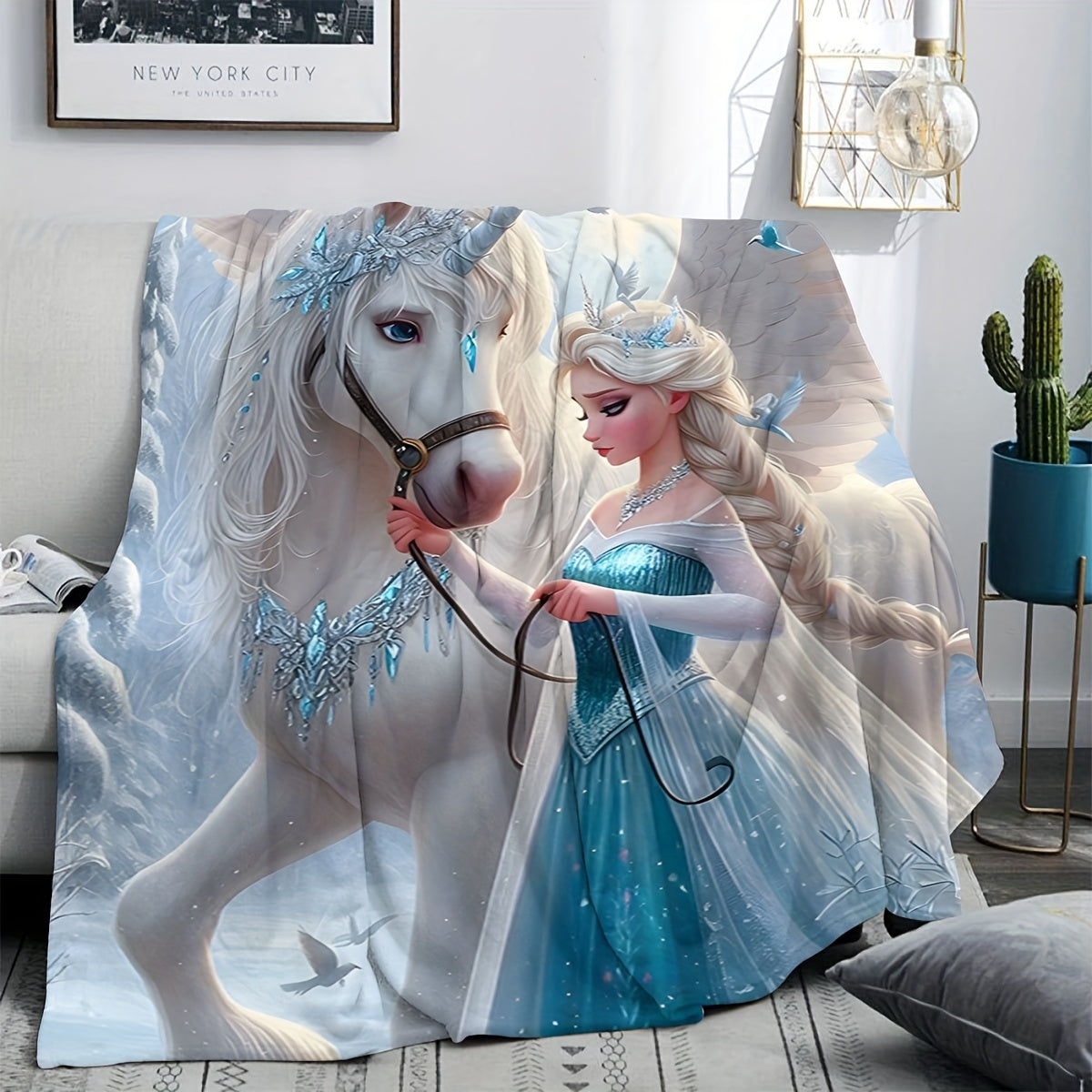 Unicorn Snow and Ice Art Blanket High-Necked Versatile Throw Bed Carpet Towel Quilt