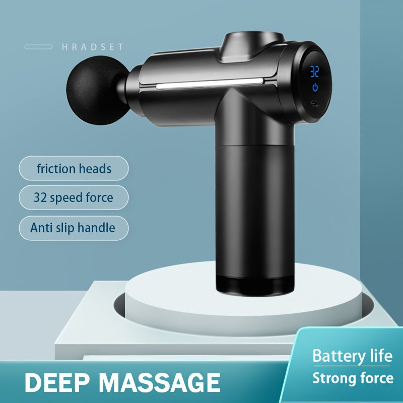 32-Speed Massage Gun with 8 Silicone Heads USB Rechargeable Lithium Battery for Back and Waist