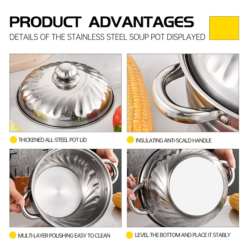 Stainless Steel Kitchen Pot Set 4 Pieces Flower Pot Design Soup Pot for Home Use