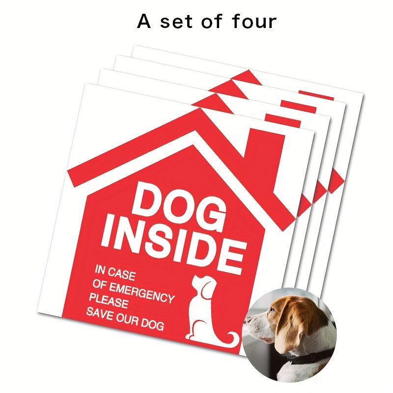 Set of 4 Dog Inside Alert Window Stickers Vinyl Waterproof Scratch-Resistant Indoor Outdoor Decor