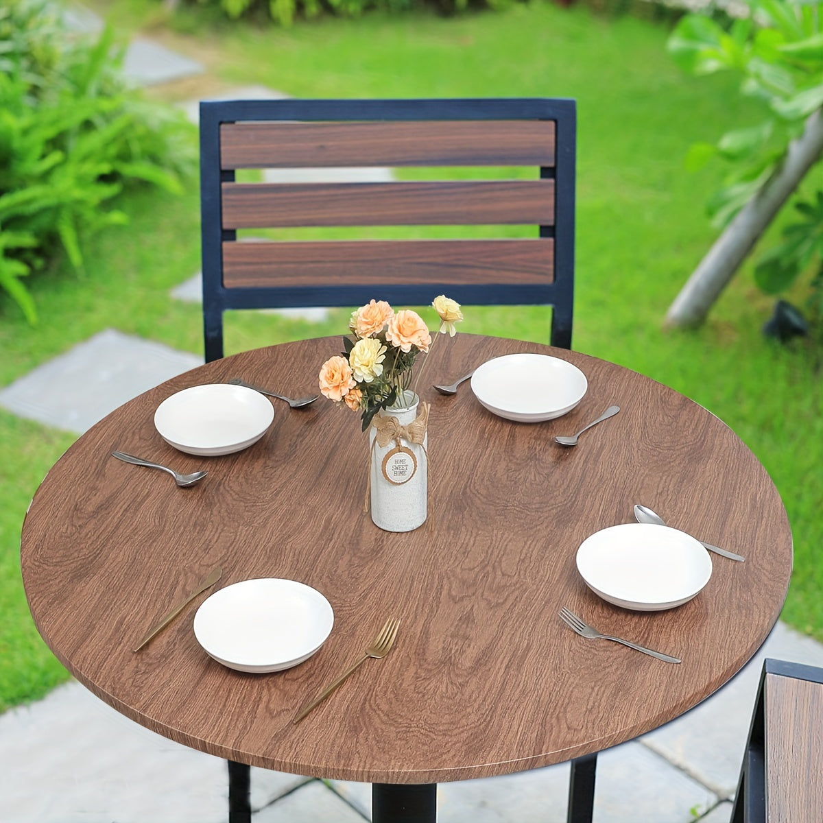 Vinyl Fitted Round Tablecloth with Elastic Edge and Flannel Backing Blue