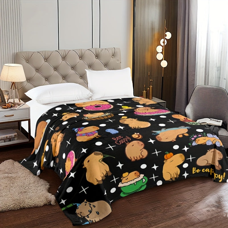 Luxurious Capybara Flannel Blanket for Couch Bed Camping Soft Easy-Clean Bedding