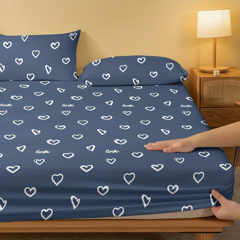 Simple Love Print Fitted Sheet Brushed Bed Sheet with Deep Pockets for Mattress