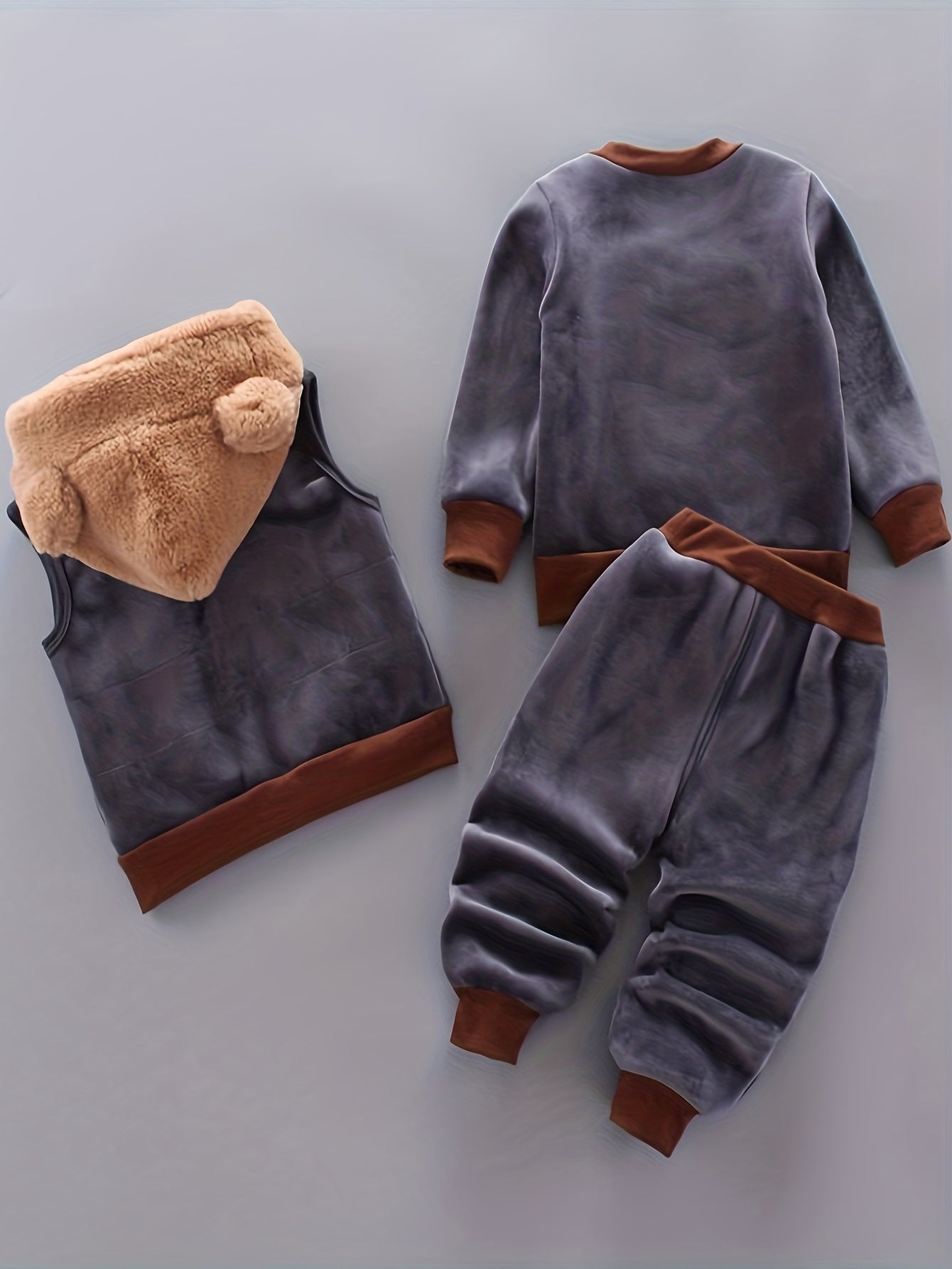 Boys Winter Outdoor Set 3-Piece Fur-Face Bear Pattern Polyester Fall Winter Casual
