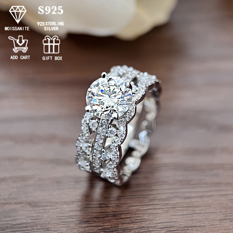 Women's Silver Moissanite Flower Ring 2ct Semi-Set Bohemian Style for Daily Wear