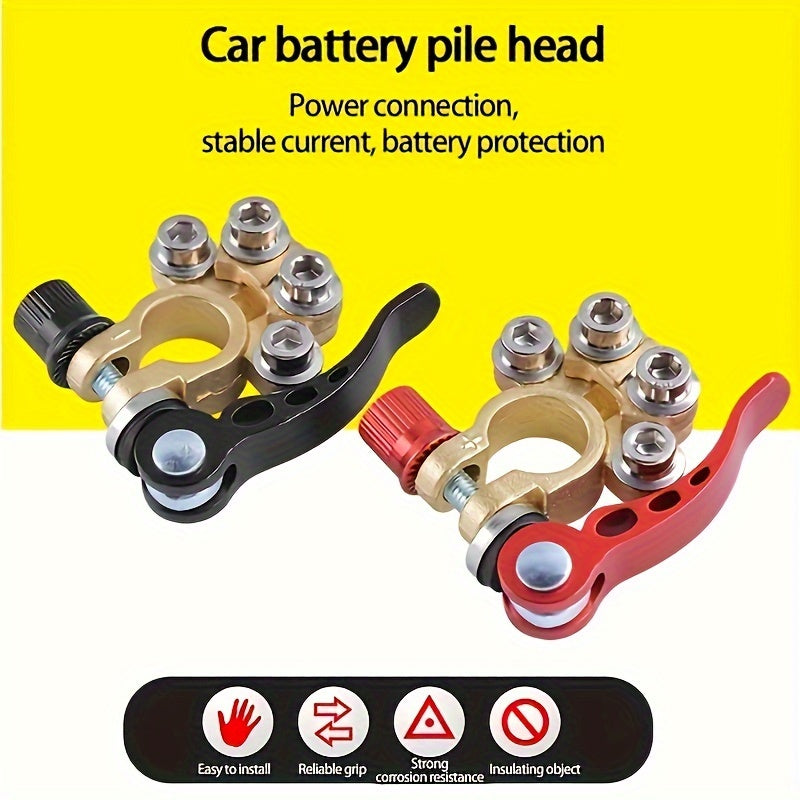 2 Pieces Car Battery Terminal Connectors Quick Release Zinc Alloy Durable Fit 4-Way Terminals