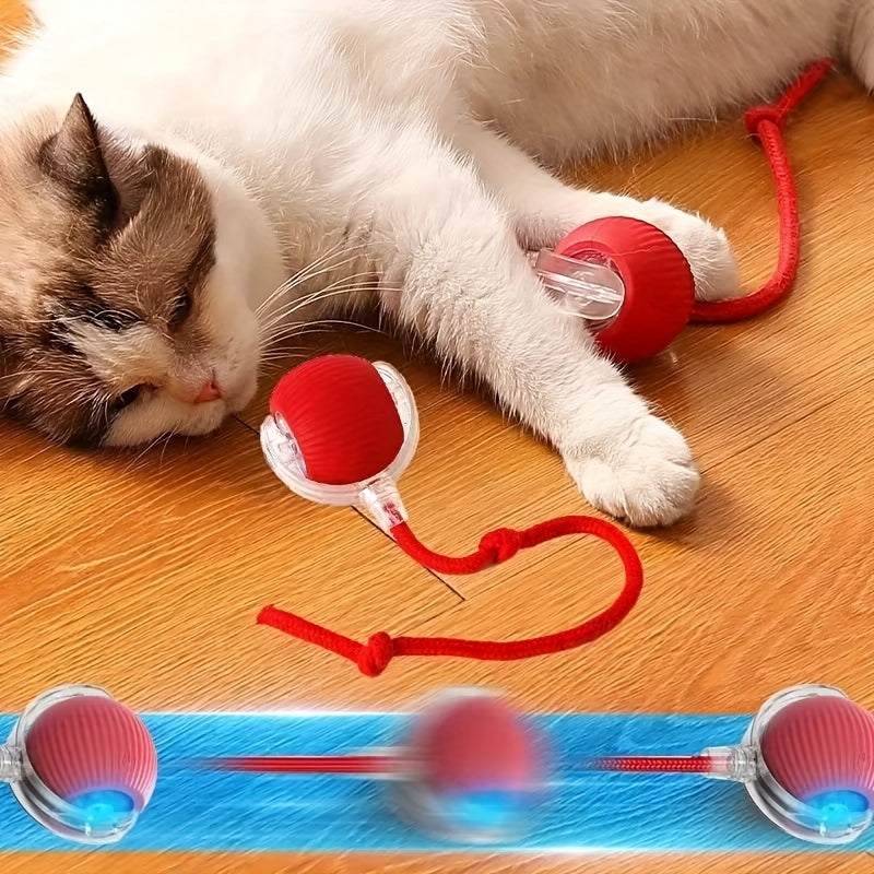 Rechargeable Silicone Cat Toy Ball with Tassel Stick Self-Rotating Indoor Play