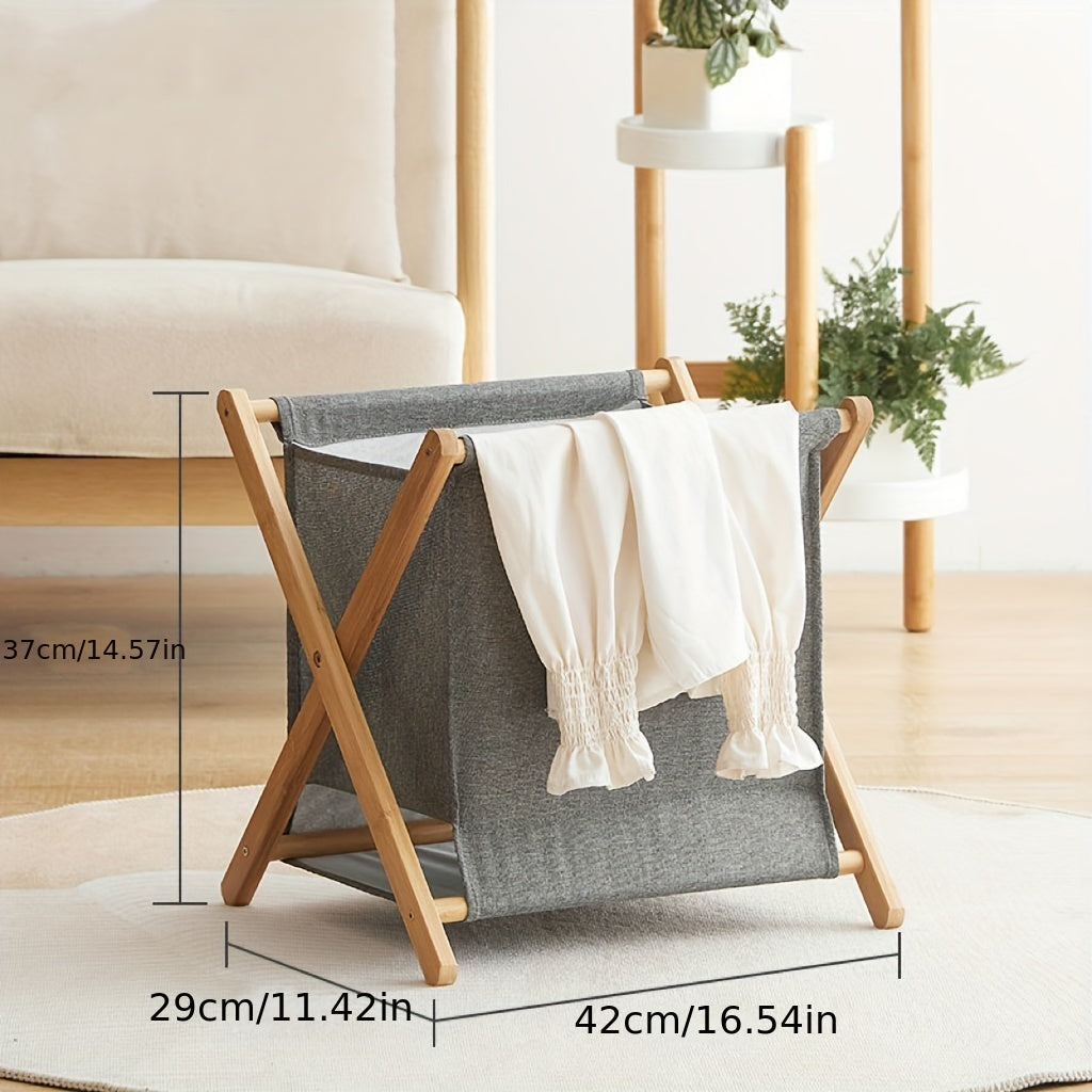 Wood Frame Laundry Basket with Foldable Waterproof Material Large Capacity Organizer for Bedroom Bathroom Dorm