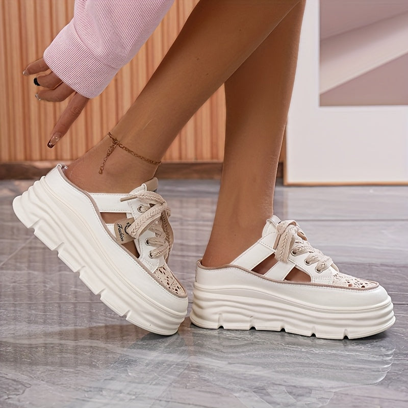 Women's Breathable Mesh Platform Shoes White Gray Casual Summer Rubber Sole