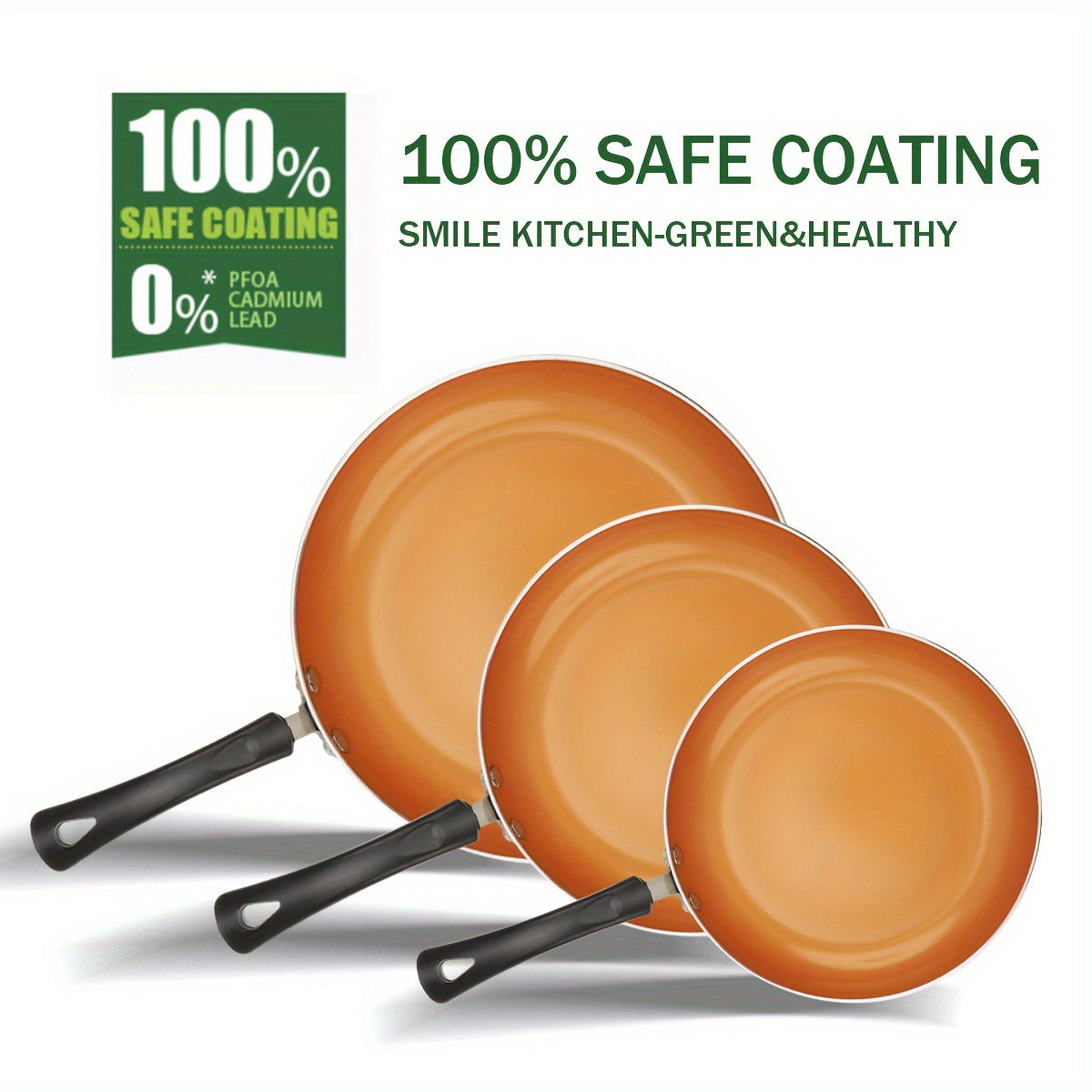 Juego de 3 sartenes antiadherentes con recubrimiento cerámico dorado, compatible con inducción, 20.3cm, 24.1cm, 27.9cm