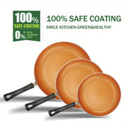 3-Piece Nonstick Frying Pan Set with Golden Ceramic Coating, Induction Compatible, 20.3cm, 24.1cm, 27.9cm