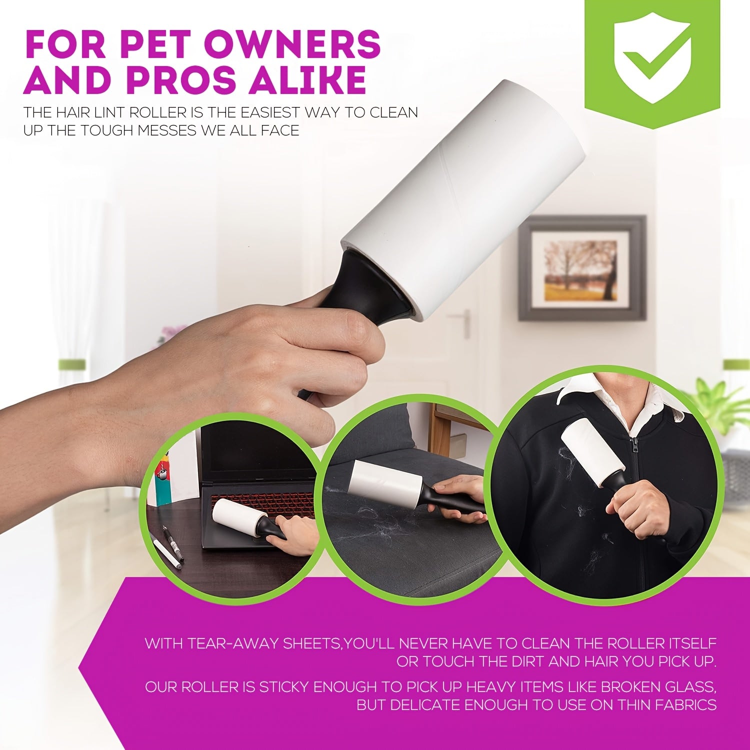 Pet Hair Remover Lint Roller Set with 600 Sheets Extra Sticky for Furniture Clothes Carpet