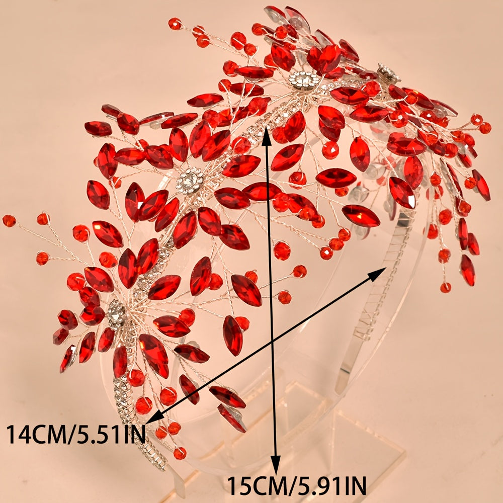 Diadema de novia bohemia con tiara de pedrería y cuentas, accesorio de boda en rojo, verde y azul