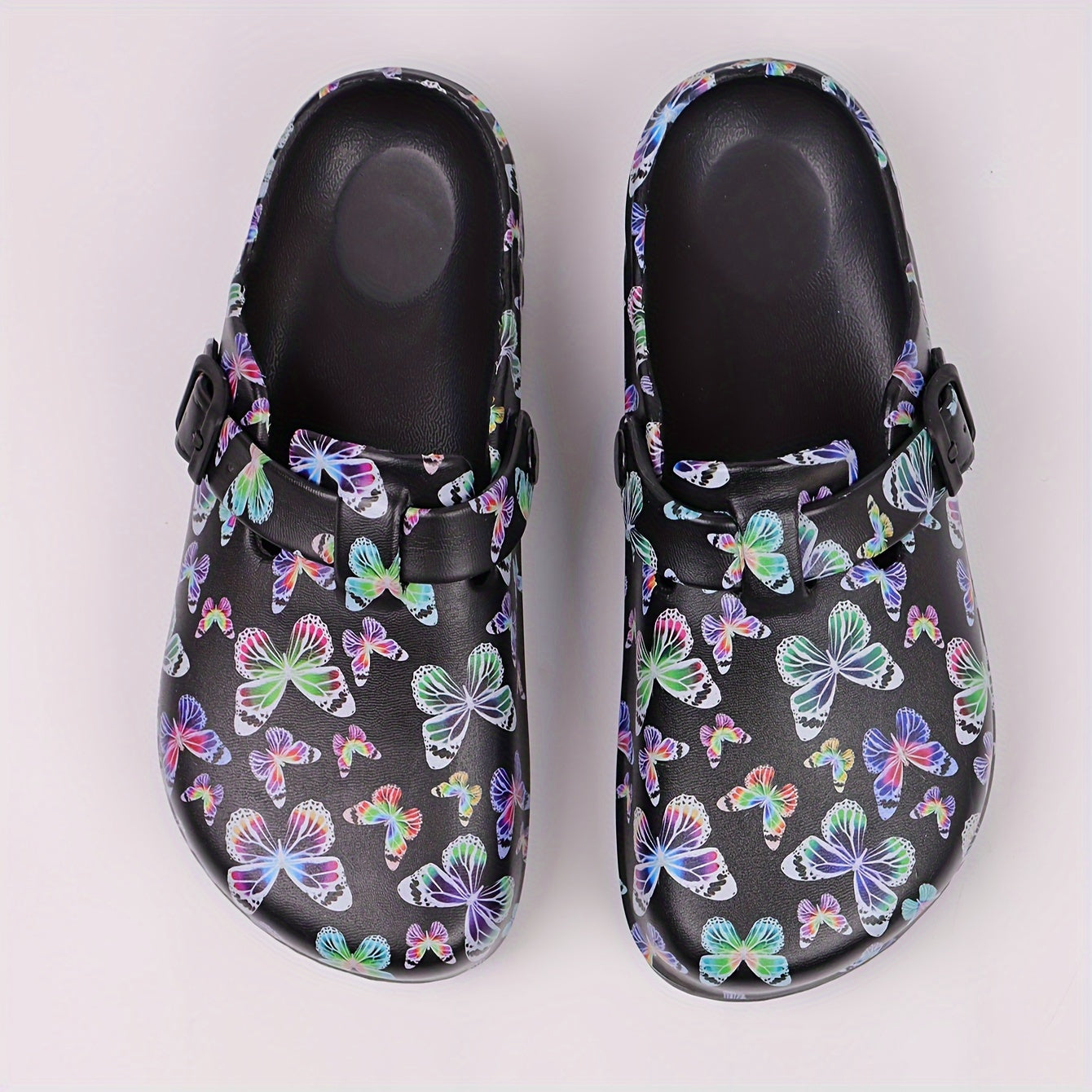 Women's EVA Sandals with Adjustable Straps Butterfly Print Breathable Flat Shoes