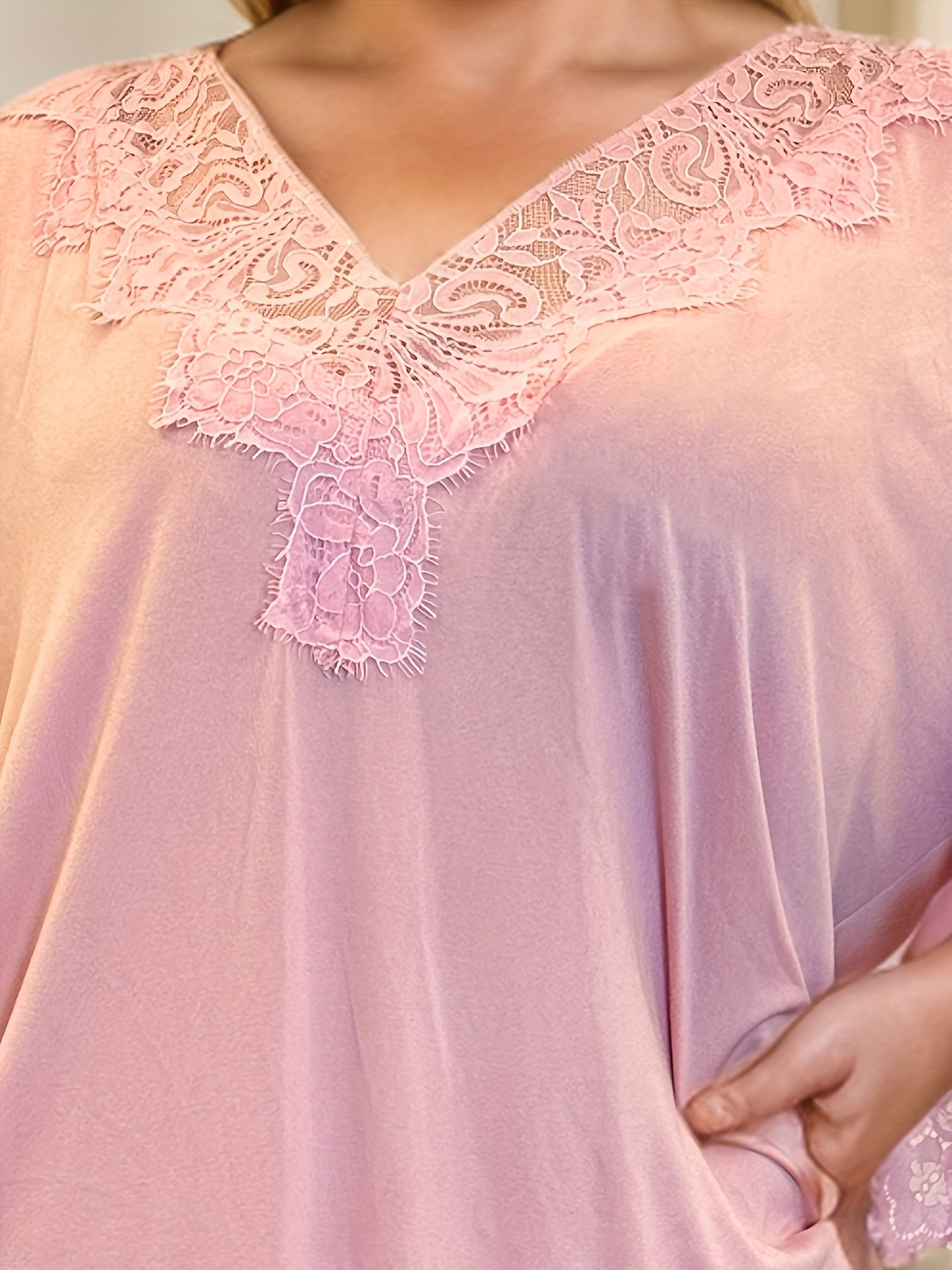 Женское ночное платье большого размера с кружевом, V-образный вырез, ночная одежда