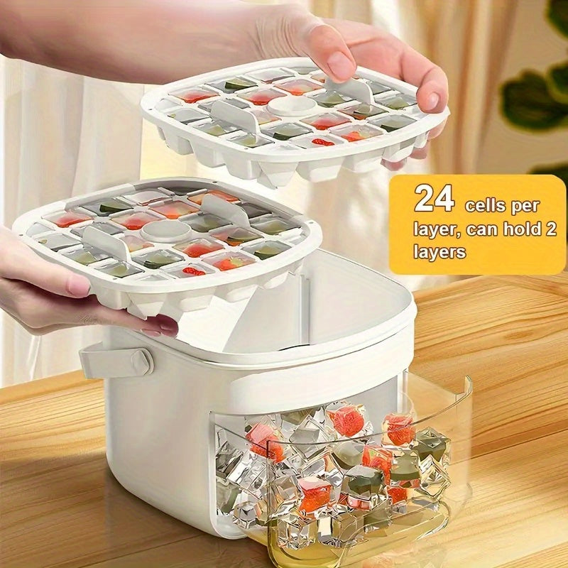 Compact Dual-Design Freezer with 25-Cube Capacity and Easy-Press Lid