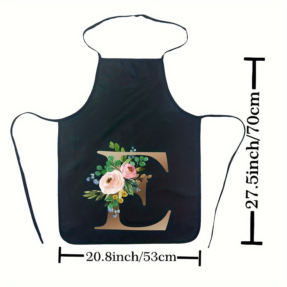 Women's Floral Polyester Kitchen Apron with Letter Print and Monogram