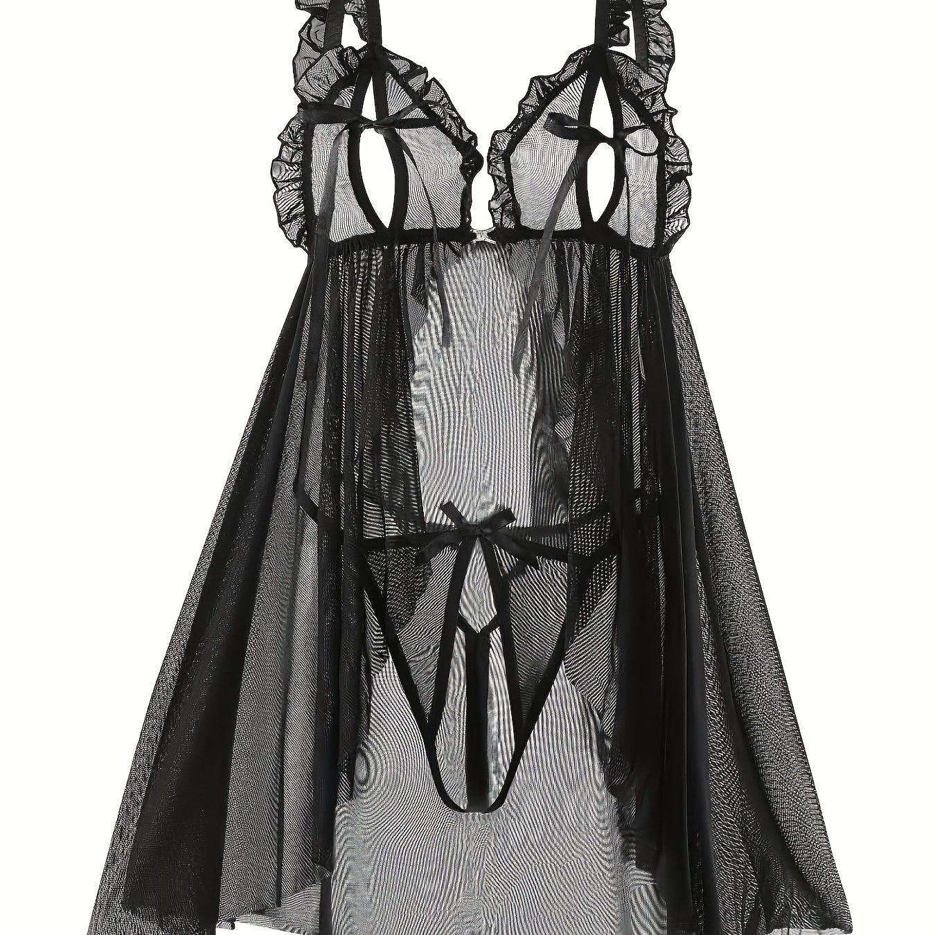 Women's Sheer Mesh Nightgown with Bow Detail Polyester Elastane Light Support Sleepwear