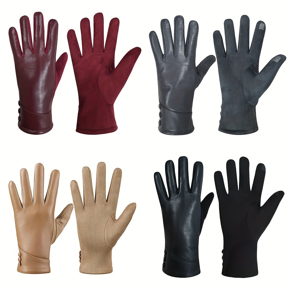 Men's Fleece-Lined Leather Gloves Touchscreen Split Fingers for Cold Weather
