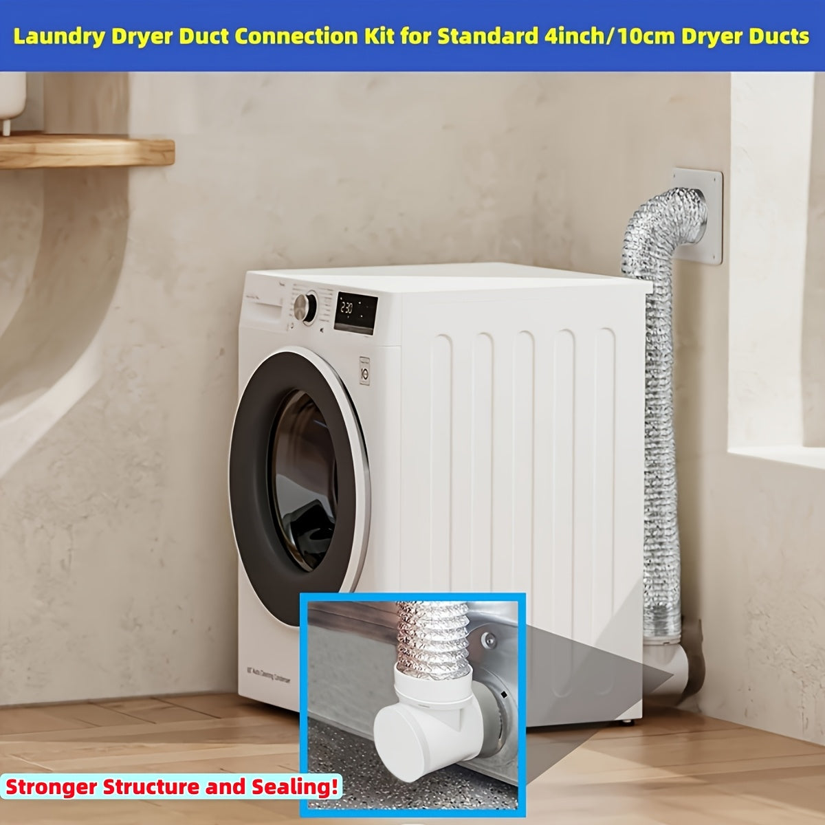 Laundry Dryer Duct Connection Kit, 10.16cm Indoor Vent With Bracket