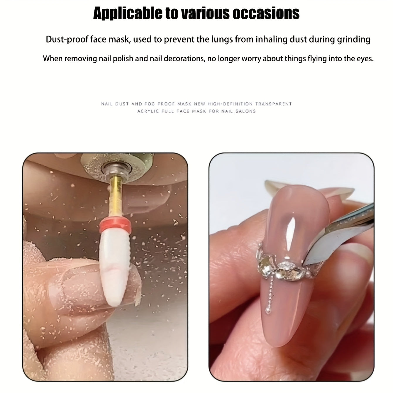 Tozalash tirnoq chang maskasi manikyur va pedikyur paytida nafas olish va ko'z tirnashlaridan himoya qiladi