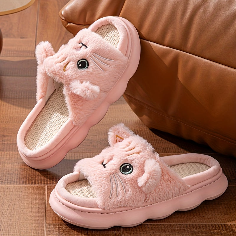Women Cat Slippers Soft Fabric EVA Sole Breathable Casual Home Footwear