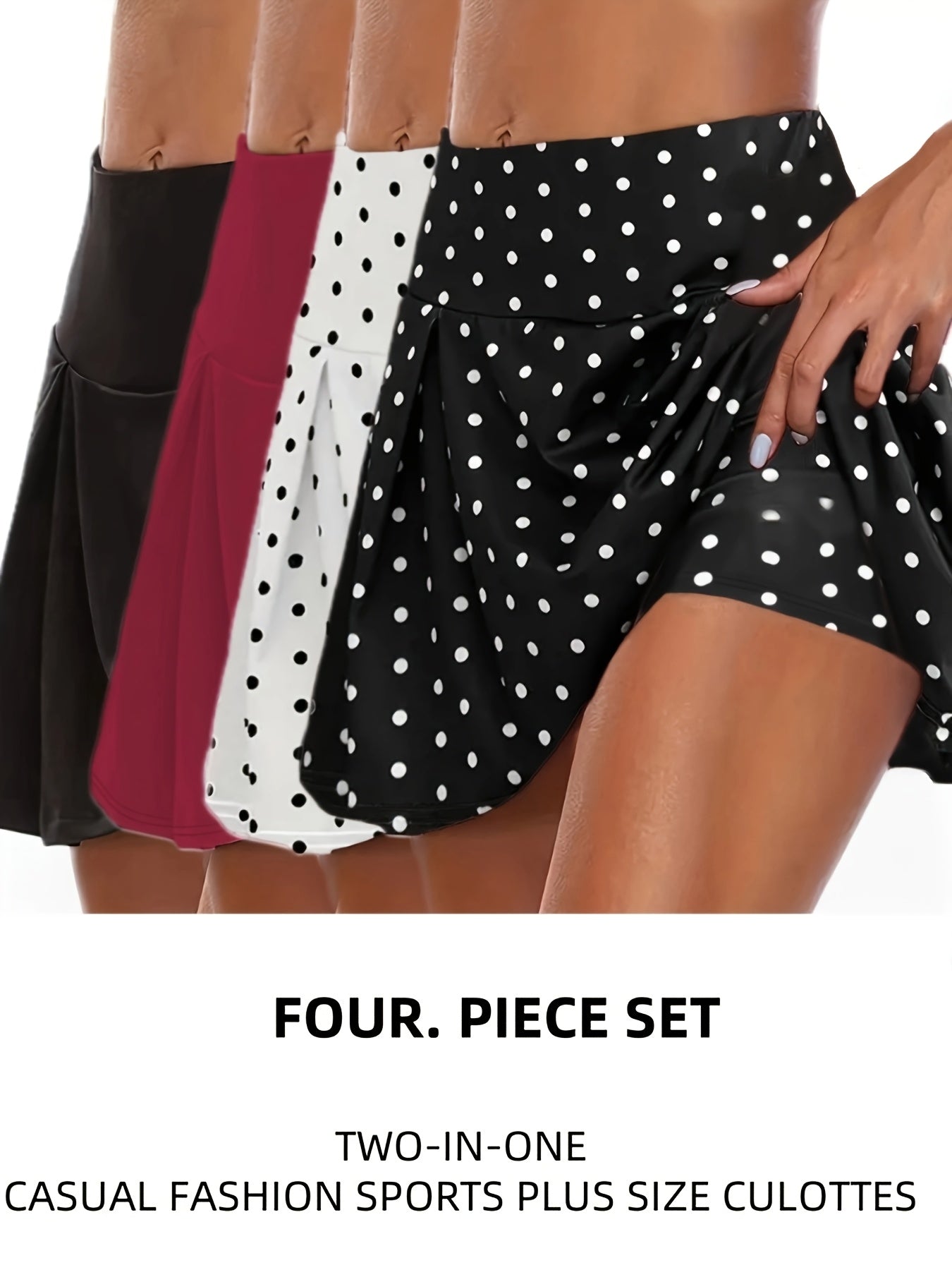 Plus Size Women’s Sport Skirt Set with Pockets Stretchy Solid Color two-tone for Yoga Casual