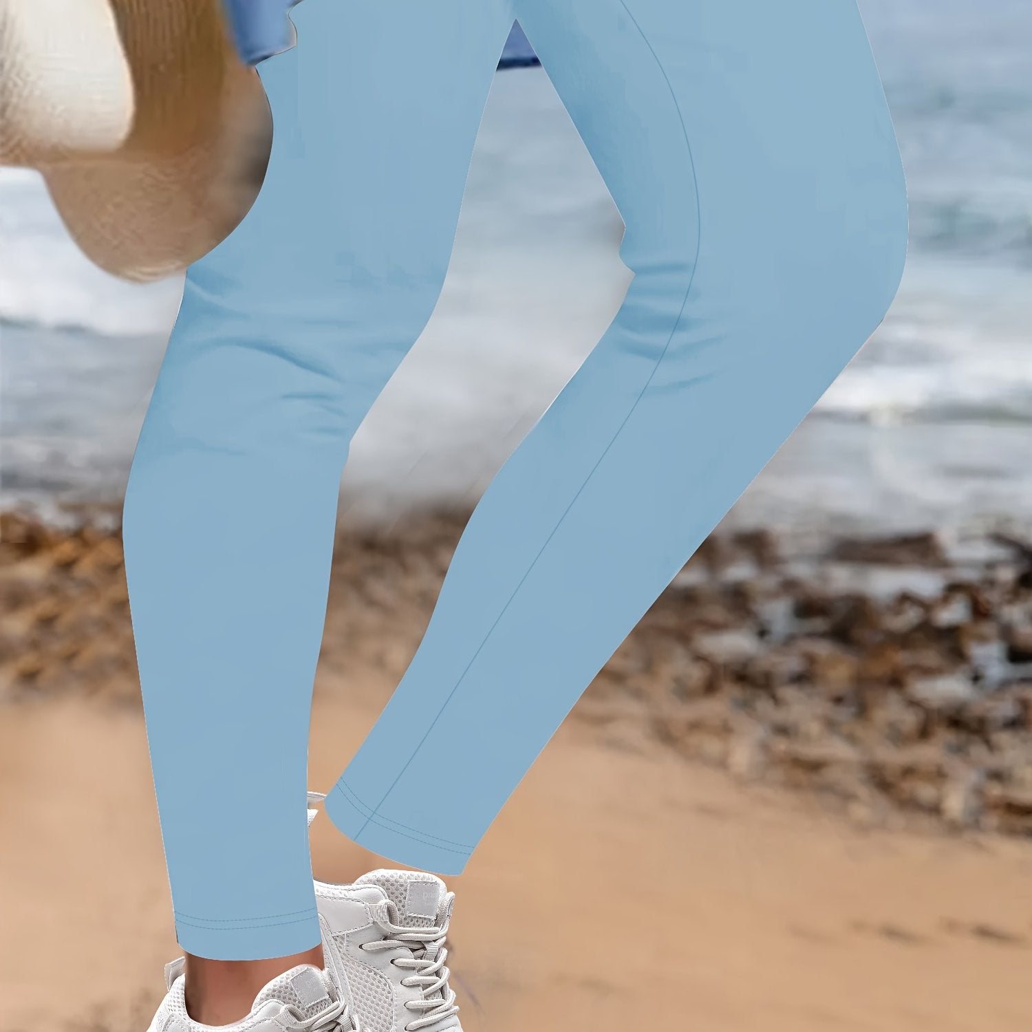 Plus Size High Waist Leggings 7/8 Length Opaque Stretchable Solid