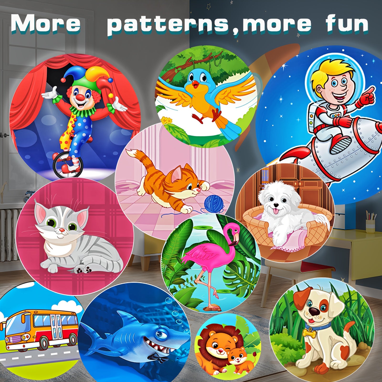 Projection Flashlight Cards for Kids 3+ with 144 Patterns in Animal Vehicles Dinosaurs Ocean Birds